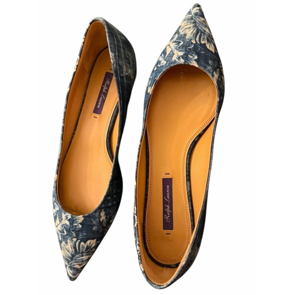 Ralph Lauren Purple Label Woven Denim Floral Women’s Point Toe Flat 39.5 ballet